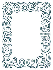 Hand drawn flourish frame celebrating day spirals and swirls with festive celebration elements