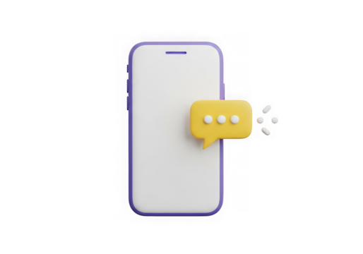 3d illustration of a smartphone with a speech bubble isolated on transparent background