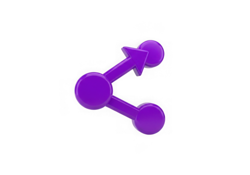 3d icon of purple share icon with connected nodes isolated on transparent background