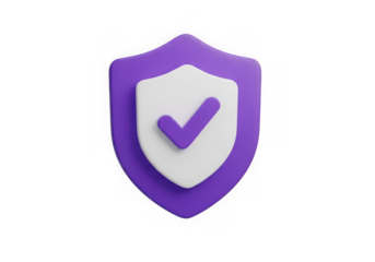 3d icon of purple shield with checkmark isolated on transparent background