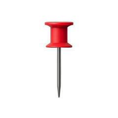 A Vivid Red Push Pin with a Shiny Metallic Stem Isolated on a Clean White Background