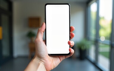 Hand holding smartphone with empty screen. High quality