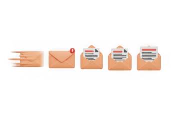 3d icon of email sending and receiving process icons isolated on transparent background