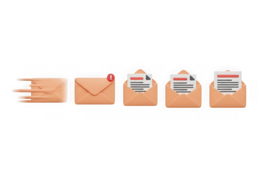 3d icon of email sending and receiving process icons isolated on transparent background