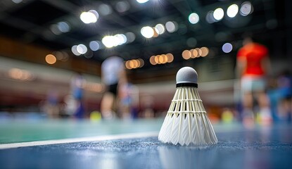 Badminton shuttlecock on court