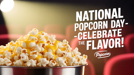 National Popcorn Day celebration with buttered popcorn in a theater setting