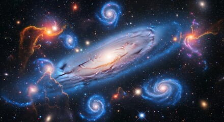 Cosmic Spiral Galaxies in Deep Space.