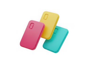 3d icon of three colorful phone cases isolated on transparent background
