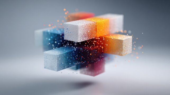 conceptual. Abstract data visualization as a colorful particle cloud, representing modern tech concepts. product launch decks.