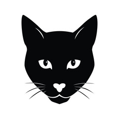Black Cat Head Illustration with Pointed Ears, White Eyes and Whiskers, cat head silhouette vector illustration