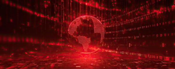 Digital globe in a red code matrix