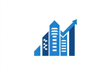 Abstract graphic of buildings and a rising arrow graph