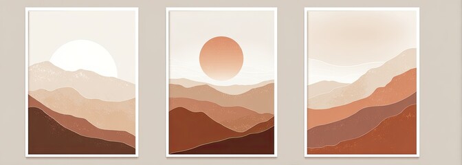 Abstract landscape art of mountains and sun
