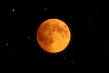 Full orange moon, night sky, stars