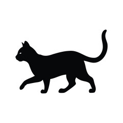 Elegant black cat silhouette walking gracefully against a clean white backdrop, cat running silhouette vector illustration