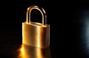 Gold padlock on dark surface (1)
