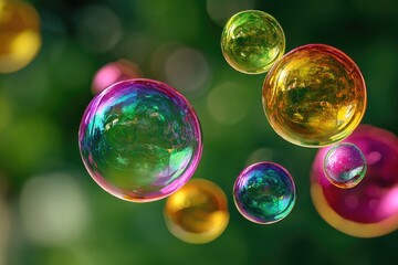 Colorful soap bubbles in flight