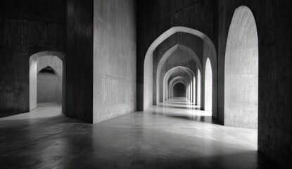 Fototapeta premium A grayscale view of an archway hallway