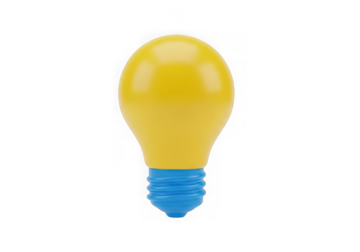 3d icon of yellow light bulb with blue base isolated on transparent background