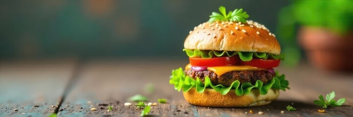 A tiny, vibrant vegetarian burger on a miniature bun, garnished with fresh herbs and colorful vegetables Perfect for a whimsical, healthy food concept , appetizer, vegetarian, red