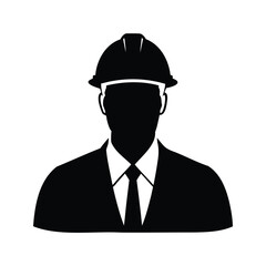Silhouette of an engineer or foreman in a hard hat and suit, construction worker wearing hard hat silhouette vector illustration