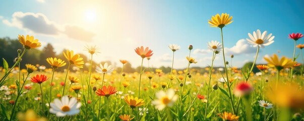 Sun-Drenched Wildflowers Swaying in Gentle Breeze Joyful Summer Freedom