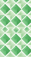 Fototapeta premium Geometric pattern of green diamonds and triangles creating a repeating design.