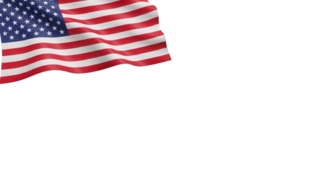 The american flag waving in the wind, isolated on a transparent background, symbolizing patriotism and freedom