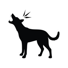 Black silhouette of a barking dog with an open mouth, howling loud, dog barking silhouette vector illustration