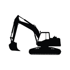 Silhouette of an excavator machine in black against a white background., excavator silhouette vector illustration