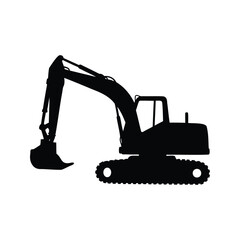 Black Excavator Silhouette on a White Background for Construction Projects, excavator silhouette vector illustration