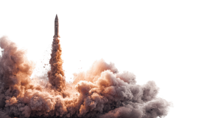 ballistic rocket missile launched on white background