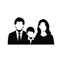 Stylized portrait of a family including mother, father, and their son, family silhouette vector illustration