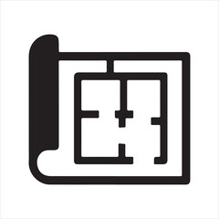 Building Plan icon silhouette vector with white background
