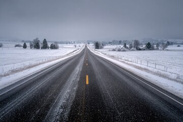 Snowy road through a winter landscape