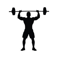 Silhouette of a Muscular Man Lifting a Barbell Above His Head Effortlessly, male athlete lifting weights silhouette vector illustration
