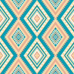 Turquoise and Beige Ethnic Diamond Seamless Pattern
