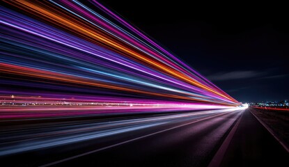 Nighttime highway with vibrant light streaks