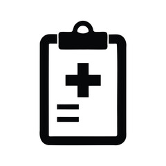 Black and White Medical Clipboard Icon with Plus and Line Symbols., medical chart silhouette vector illustration