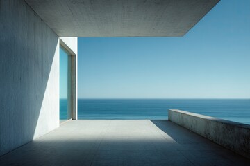 Modern concrete balcony overlooking the ocean