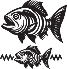 Vector image of a big fish on a white background. Black and white graphics