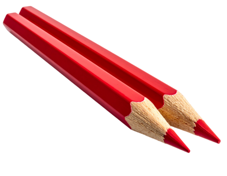 Two vibrant red pencils, angled, close-up