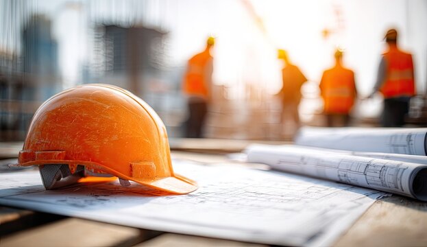 Construction blueprints with safety gear