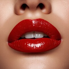 Obraz premium close up lips of red lips