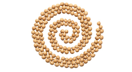 Spiral pattern of small beige beans isolated on transparent background