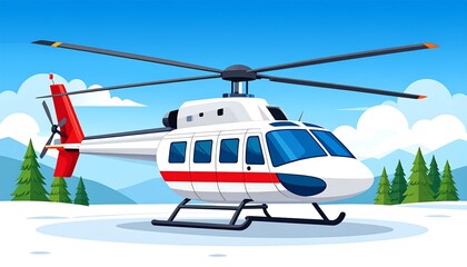 White helicopter on snowy landscape