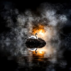 Swan in a Stormy Nest.