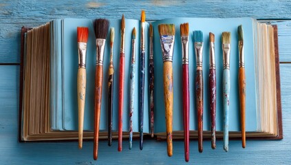 Open book displaying various paintbrushes