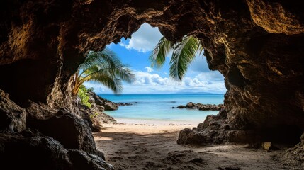 Cave opening to tropical beach