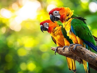 Two Colorful Macaws Perched on a Branch